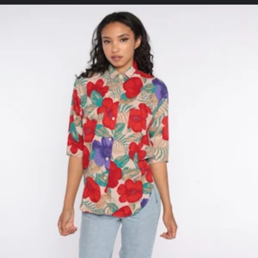 East‎ River Clothing Co. 80s Tropical Hawaiian Button Down Mob Wife Size L